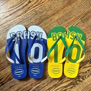 Two pair of Brazil havaianas sandals